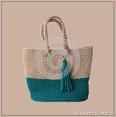 Beige emerald shopper bag. Large classic bag, vintage style. Fashion. Vector isolated Vector Illustration
