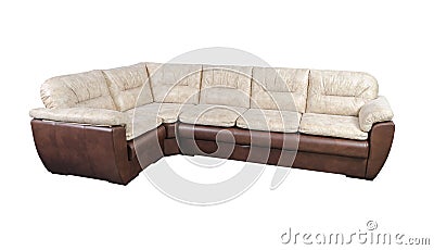 Beige and leather sofa isolated on white with clipping path Stock Photo