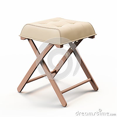 Beige Folding Stool 3d Render - Realistic Ottoman Cuisine Stock Photo