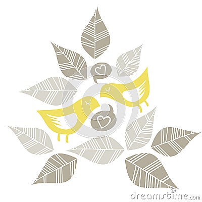 Yellow birds singing of love Vector Illustration