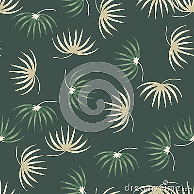 Beige and green random tropic leaves silhouettes seamless pattern. Exotic botany backdrop with floral print Vector Illustration