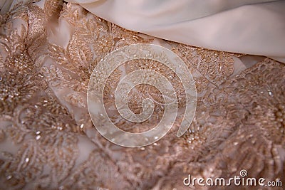 Beige and Ivory lace and bead work Stock Photo