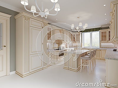 Beige kitchen in classical style Stock Photo