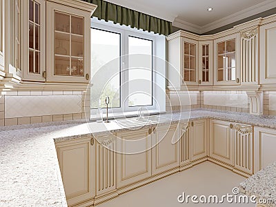 Beige kitchen in classical style Stock Photo