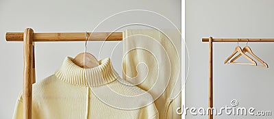 Collage of beige knitted soft sweater Stock Photo