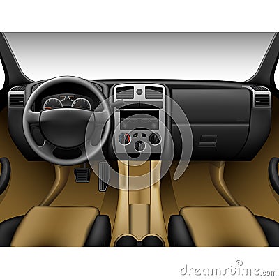 Beige leather car interior - inside truck, dashboard Vector Illustration