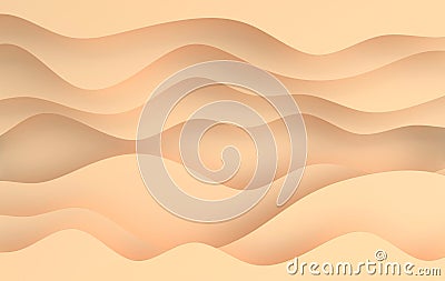 Beige paper art cartoon abstract waves, holes. Paper carve background. Modern origami design template. 3d rendering illustration Cartoon Illustration