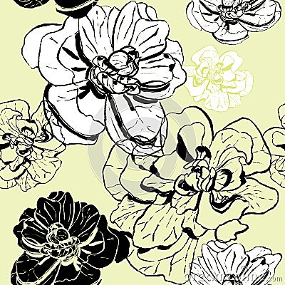 Beige Pattern of different ink flowers Stock Photo