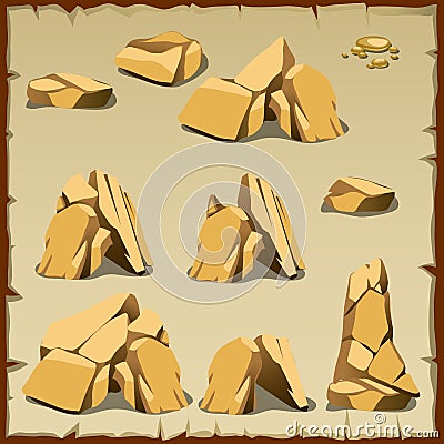 Beige rock of different shapes, 10 icons Vector Illustration