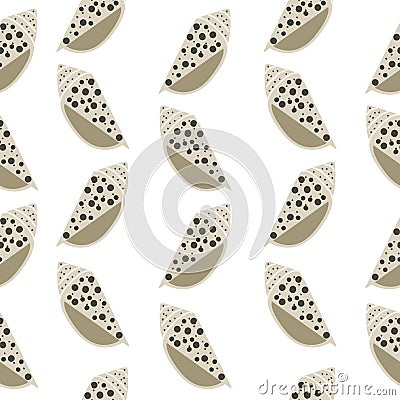 Beige seashell hand drawn seamless patterm on white background Cartoon Illustration