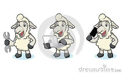 Beige Sheep Mascot with phone Vector Illustration