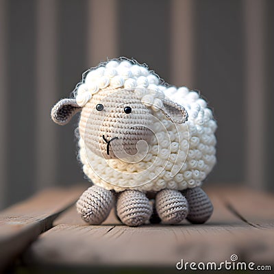 Beige Sheep Yarn Amigurumi Stock Photo