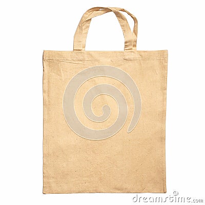 Beige shopping bag made of cotton fabric with handles isolated on white background Stock Photo
