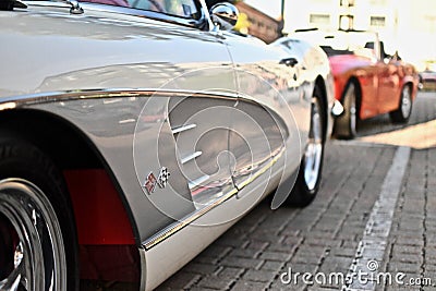 Beige sports car during the Downers Grove Car Show - Friday Night Lights Editorial Stock Photo