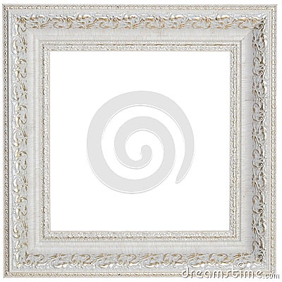 Beige, square frame with a gold ornament. Isolated item Stock Photo
