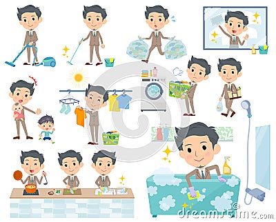 Beige suit short hair beard men_housekeeping Vector Illustration