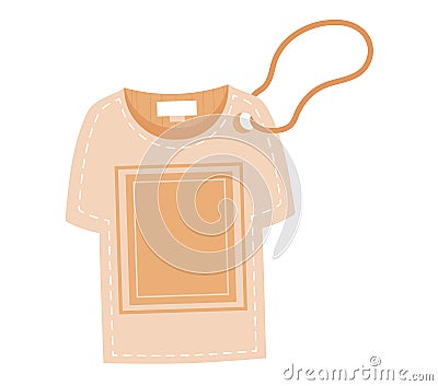 Beige t-shirt with price tag, blank label for your text. Simple clothing design, fashion retail concept. Clothes Vector Illustration