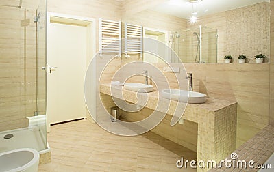 Beige toilet interior Stock Photo