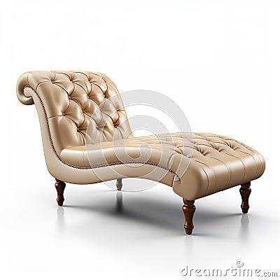 Beige Tufted Chaise Lounge 3d Render On White Background Stock Photo