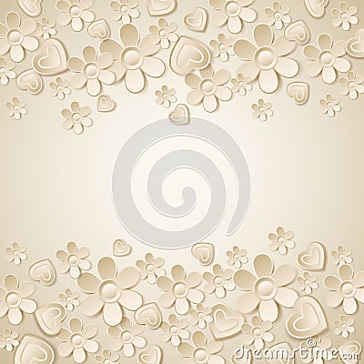 Beige valentine background with many flowers Vector Illustration