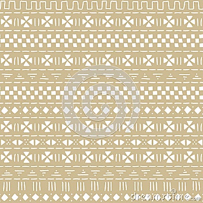 Beige and white mudcloth african ethnic geometric seamless pattern, vector Vector Illustration