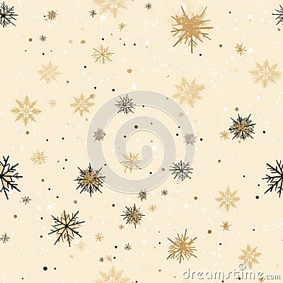 Beige Winter Snowflake Pattern With Whimsical Illustrations Stock Photo