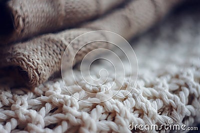 Beige wool sweater and white jumper large knit Stock Photo