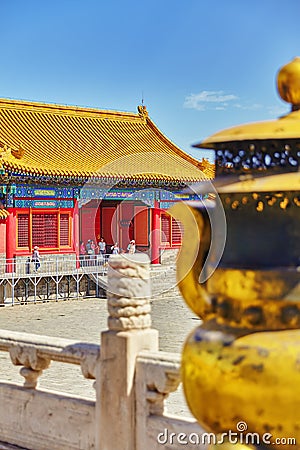 BEIGING, CHINA- MAY 18, 2015 : Copper bowl inside territory of Editorial Stock Photo