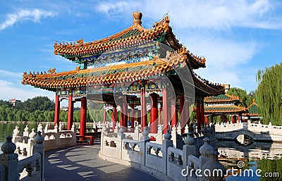 The Beihai Park Five-Dragon Pavilions,Beijing Stock Photo