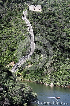 Beijing Ancient Great Wall Ruins Tourist Area. Stock Photo