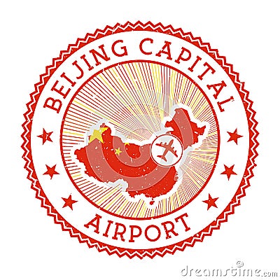 Beijing Capital Airport stamp. Vector Illustration
