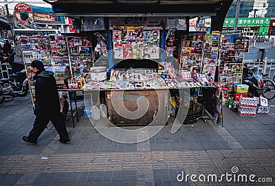 Newsstand in Beijing city, China Editorial Stock Photo