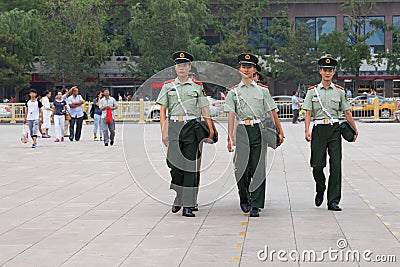 Beijing, China - circa September 2015: Soldiers walking at Tiananmen Square, Beijing, China Editorial Stock Photo