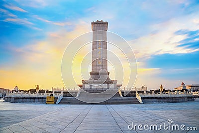 Monument to the People`s Heroes at Tiananmen Square, erected as a national monument of China to the Editorial Stock Photo