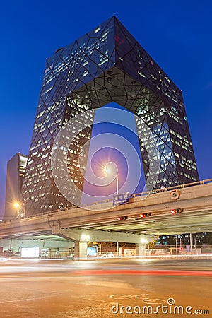 Beijing, China - May 14, 2018: CCTV Pants Building China World Trade Center in Business District Editorial Stock Photo