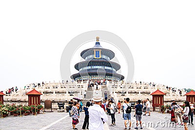 Beijing, China - May 26, 2018: View of people travel at the Hall of Prayer for Good Harvests in the center at The Temple of Editorial Stock Photo