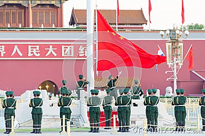 Flag Raising Ceremony of Tiananmen Square. a famous historic site in Beijing, China. Editorial Stock Photo