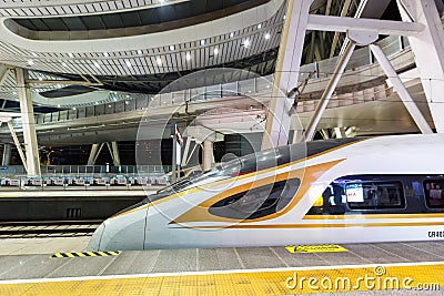 Fuxing high-speed train Beijing South railway station in China Editorial Stock Photo