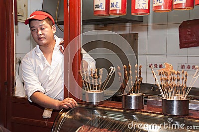 Beijing China Street Sea Food Vendor, Scorpions Editorial Stock Photo