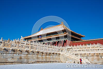 Beijing Forbidden City in snow, China Stock Photo