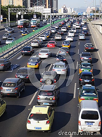 Beijing heavy traffic jam and cars Editorial Stock Photo