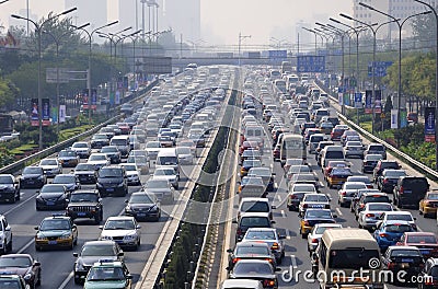 Beijing heavy traffic jam and cars Editorial Stock Photo
