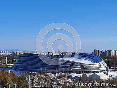 Beijing National Speed Skating Oval in snow, China 2022 world winter Olympic Games Editorial Stock Photo