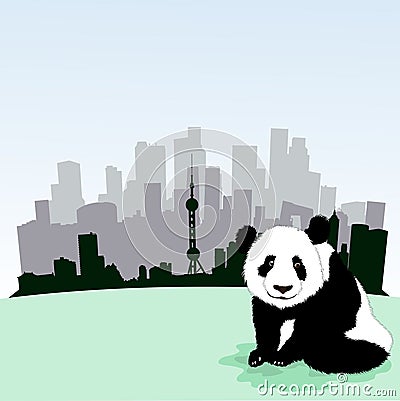 Beijing skyline with panda Vector Illustration