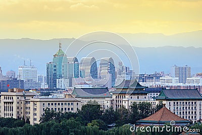 Beijing skyline on sunset Stock Photo