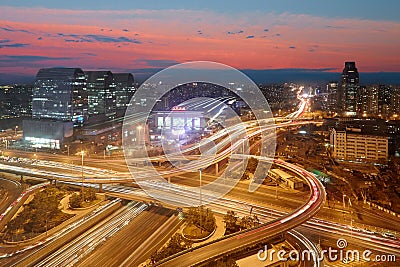 Beijing skyline traffic night, China Editorial Stock Photo