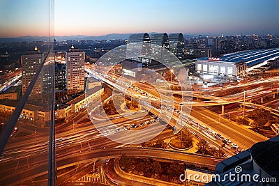 Beijing skyline traffic night, China Editorial Stock Photo