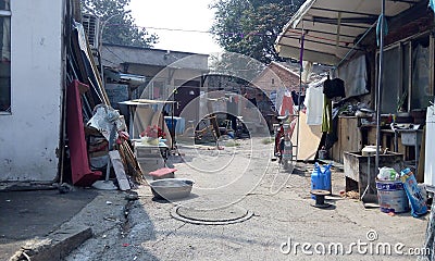 Beijing,slums,demolition,village and slums,pollution,water pollution,toilet,old houses,bungalows,favela,gutter,China Editorial Stock Photo