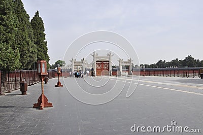 Beijing, 7th may: Long wide walkway to the Lingxing Gate from Temple of Heaven in Beijing Editorial Stock Photo