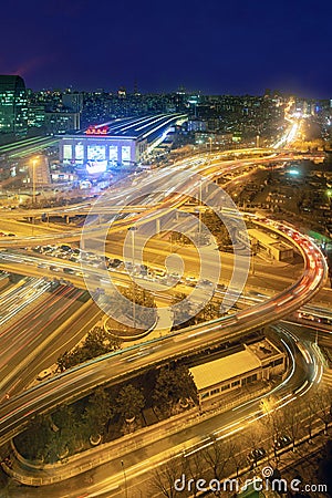 Beijing traffic night, China Editorial Stock Photo